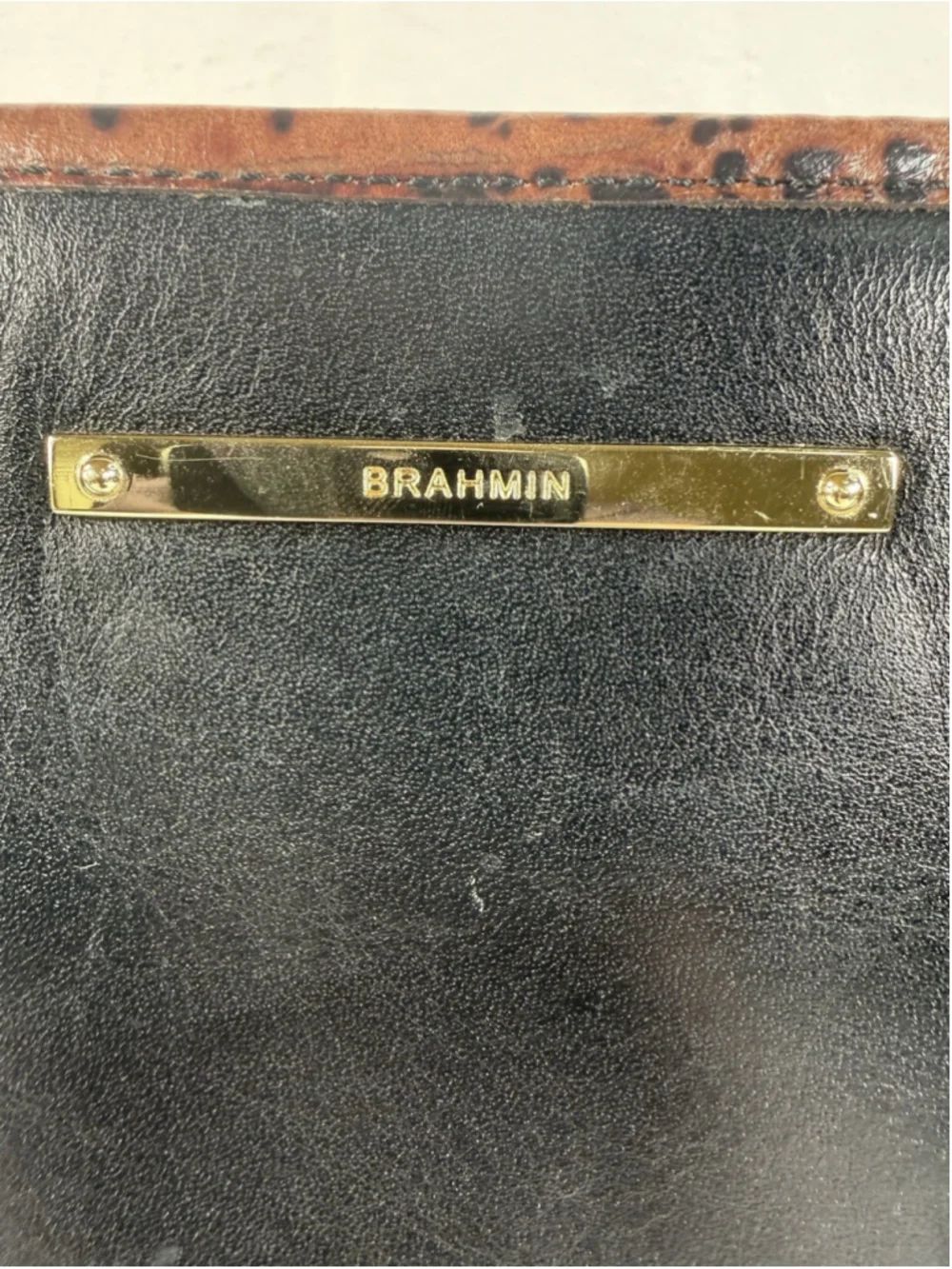 BRAHMIN Croc Embossed Leather Handbag Tote Purse Charms Black Brown